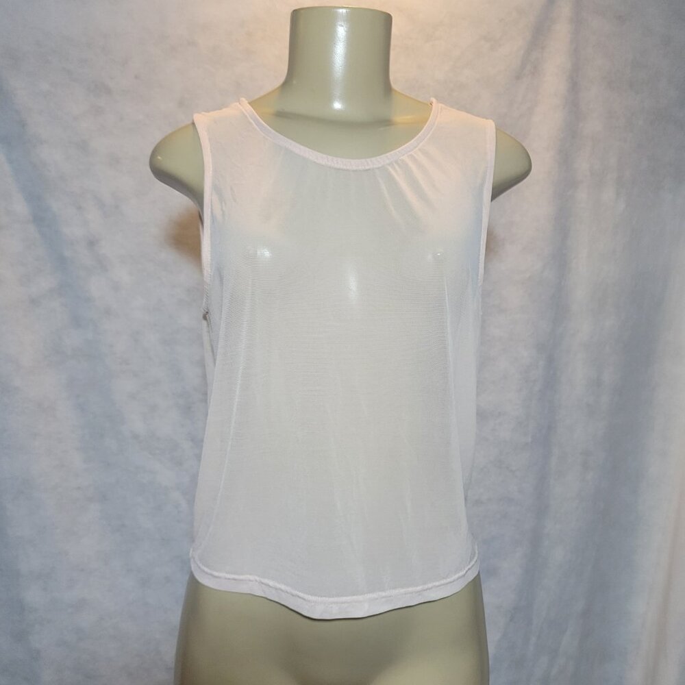 Max Blush Pink peach Sleeveless Relaxed Fit Sheer Mesh Tank Top Medium